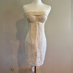 bebe Strapless Cream Textured Sheath Dress